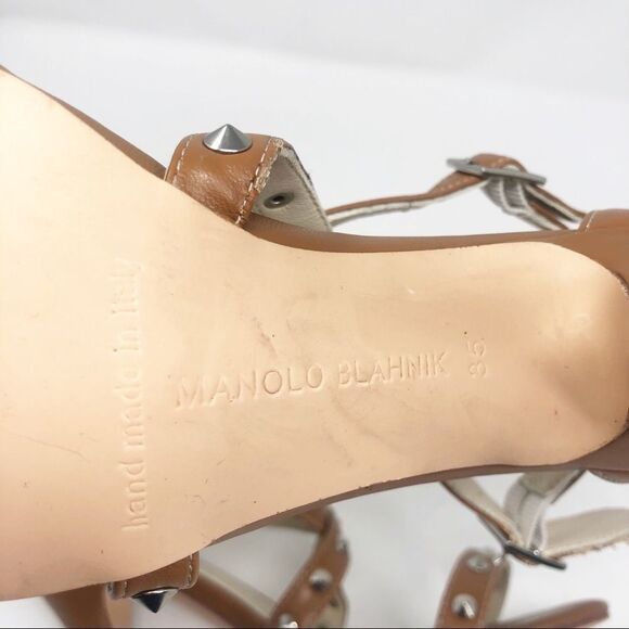 MANOLO BLAHNIK | Tan Studded Strappy Heels 5 - Picture 6 of 8